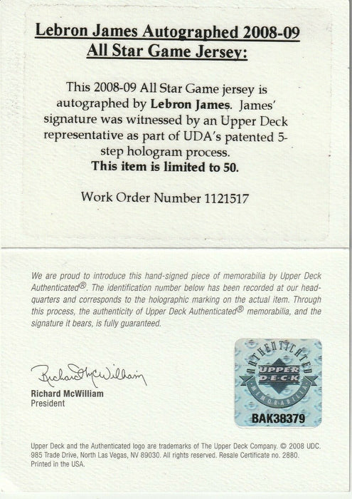 Lebron James Signed Game Model 2008-09 All Star Game Jersey Upper Deck UDA COA