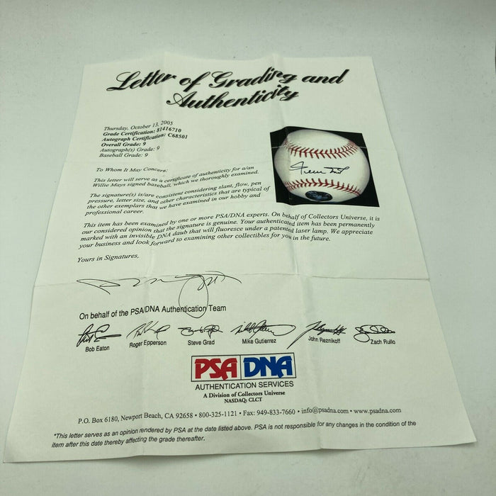 Willie Mays Signed Autographed Major League Baseball PSA DNA COA GRADED MINT 9