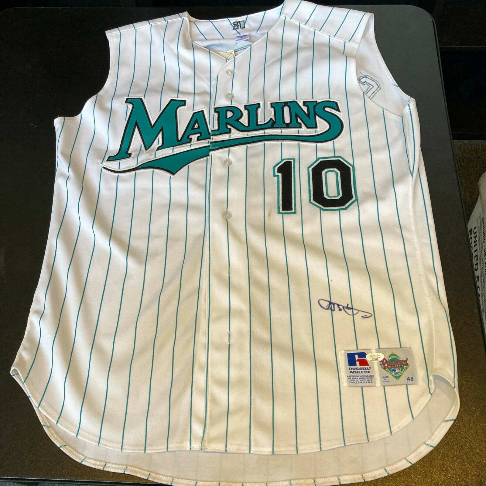 Gary Sheffield Twice Signed Authentic Florida Marlins Game Model Jerse —  Showpieces Sports
