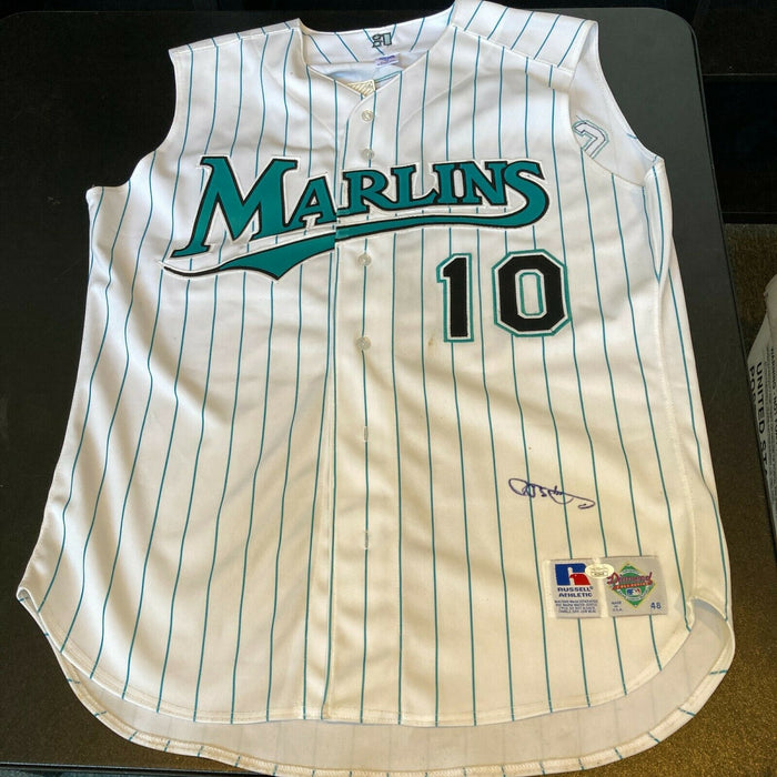 Gary Sheffield Twice Signed Authentic Florida Marlins Game Model Jersey JSA COA