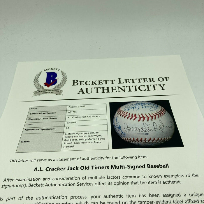 Hall Of Fame Multi Signed Cracker Jack Old Timers Game Baseball Beckett COA