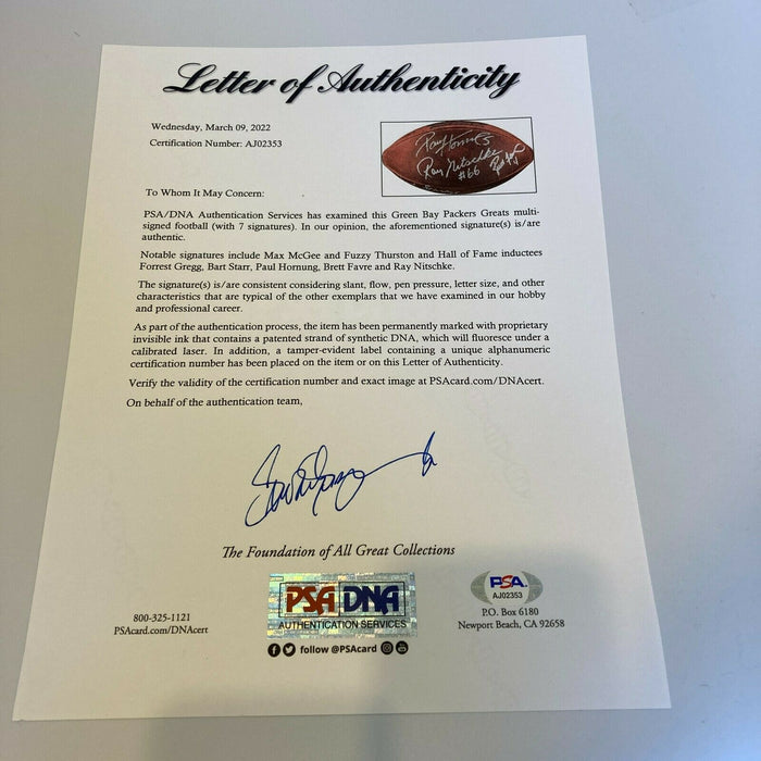 Bart Starr Brett Favre Green Bay Packers HOF Legends Signed Football PSA DNA