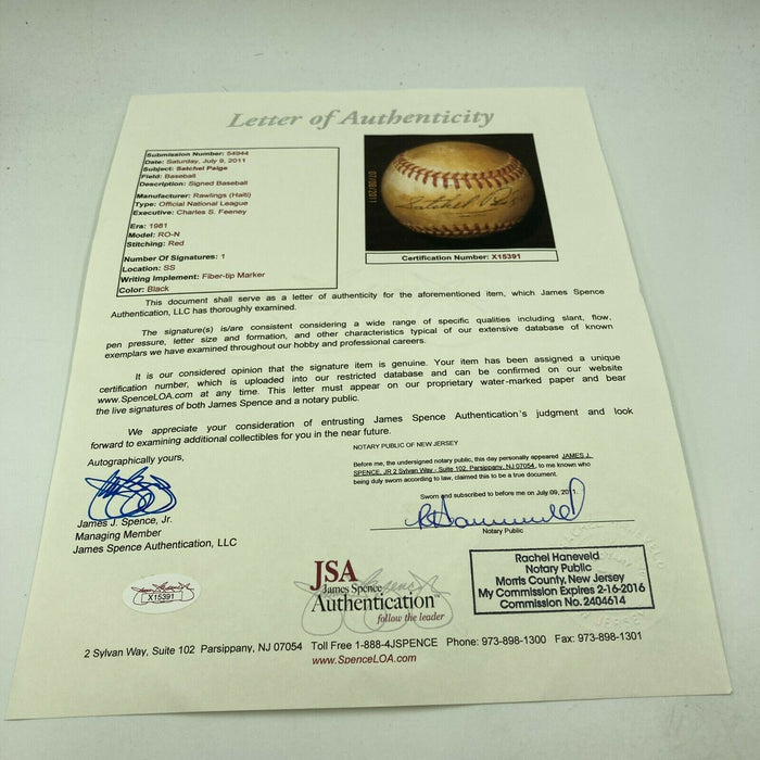 Satchel Paige Single Signed Vintage Official National League Baseball JSA COA