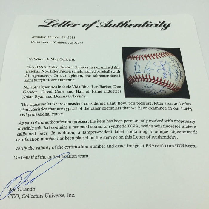 Incredible No Hitter Pitchers Signed Baseball 21 Signatures RARE PSA DNA COA