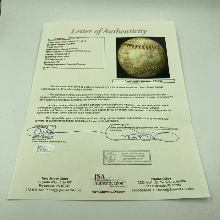 Rogers Hornsby 1920's SIngle Signed Autographed Baseball PSA DNA COA