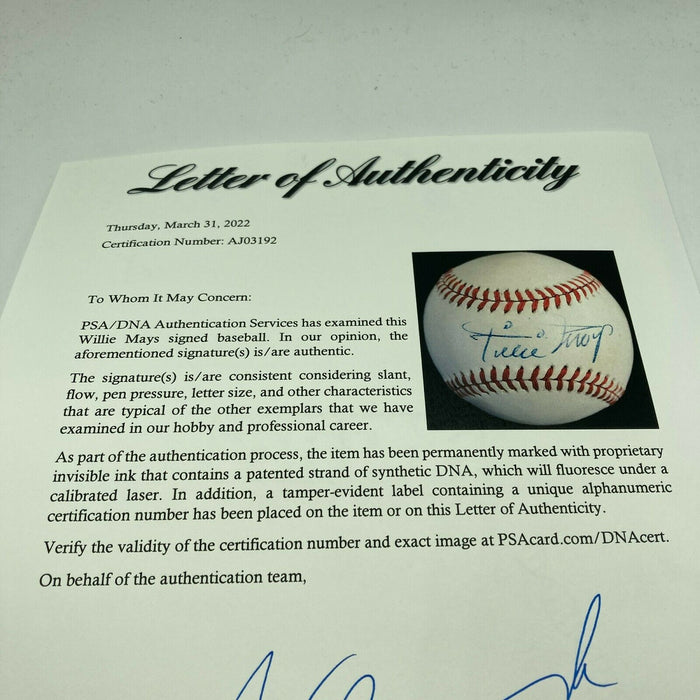 Willie Mays Signed Vintage Official National League Feeney Baseball PSA DNA COA