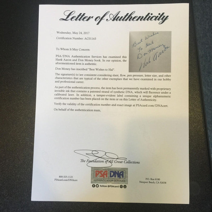 Hank Aaron & Don Money Signed Book The Man Who Made Milwaukee Famous PSA DNA COA