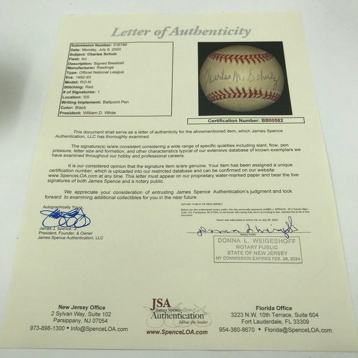 Charles M. Schulz Peanuts Single Signed National League Baseball With JSA COA