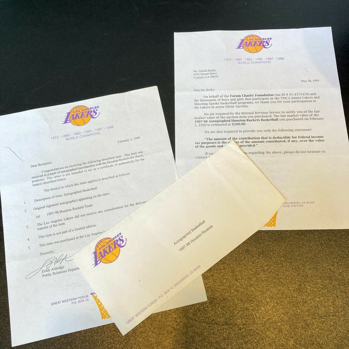 1997-98 Houston Rockets Team Signed Spalding NBA Basketball JSA COA Team Letter