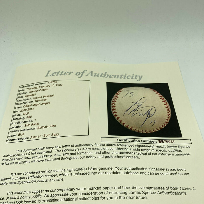 Shohei Ohtani #11 Full Name Pre Rookie Signed Major League Baseball JSA COA