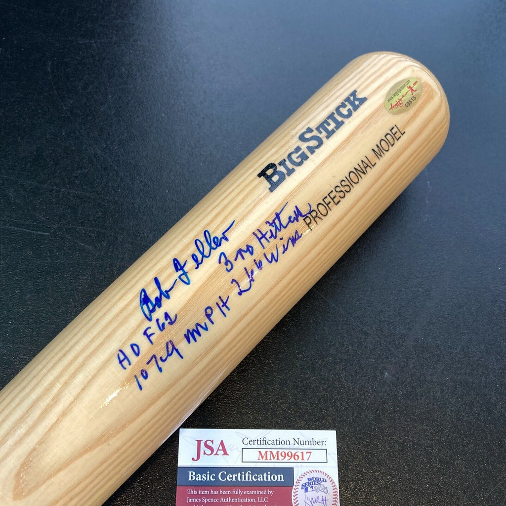 Bob Feller Signed Heavily Inscribed STATS Baseball Bat JSA COA — Showpieces  Sports