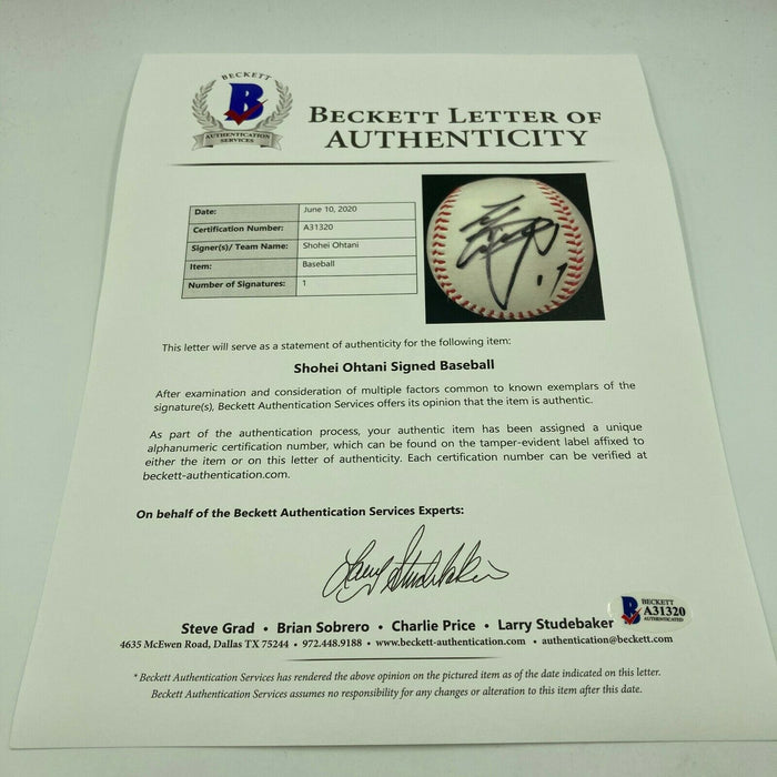 Shohei Ohtani Pre Rookie Japanese Signed Baseball Huge Sig With Beckett COA