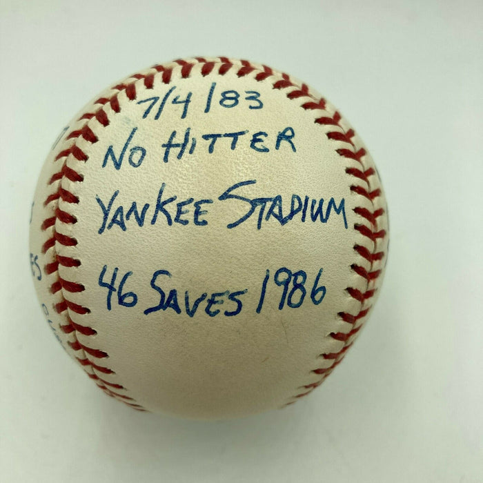 Dave Righetti Signed Heavily Inscribed Stat Baseball With JSA Sticker