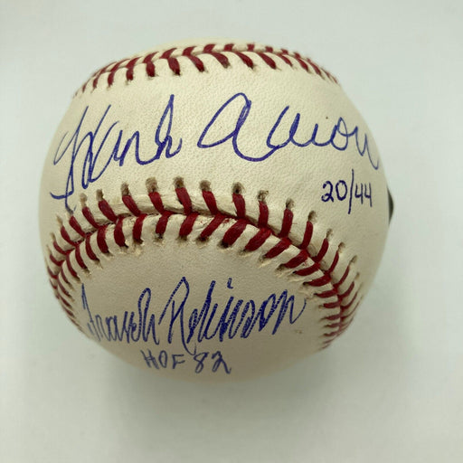 Beautiful Hank Aaron & Frank Robinson Signed Major League Baseball JSA COA