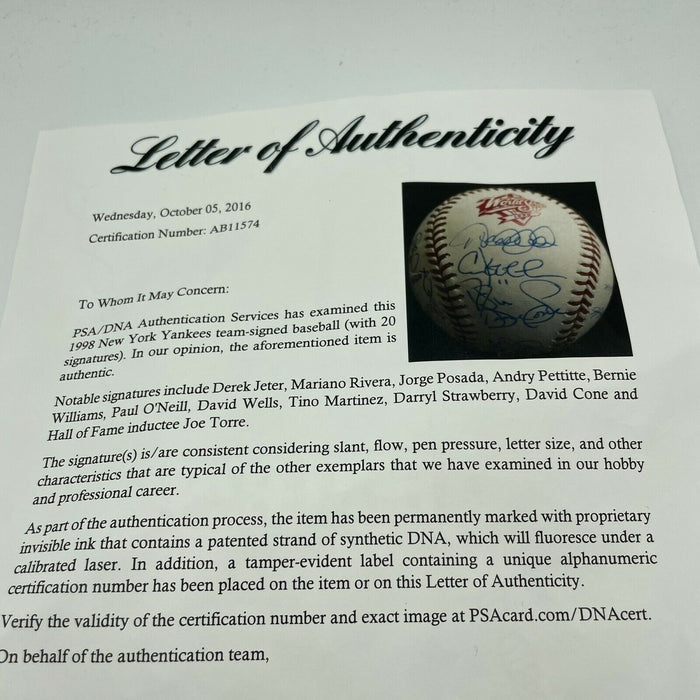 Stunning 1998 Yankees W.S. Champs Team Signed Baseball Derek Jeter PSA DNA