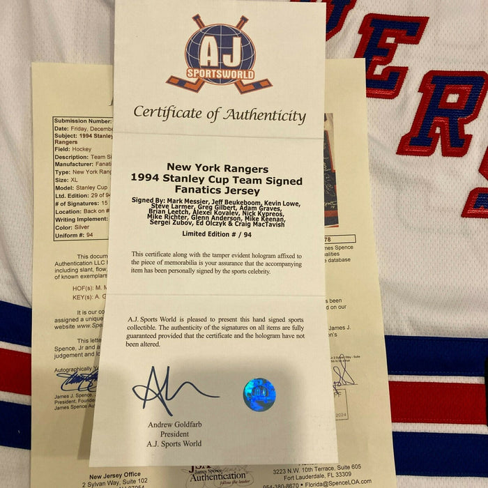 1994 New York Rangers Stanley Cups Champs Team Signed Authentic Jersey JSA COA