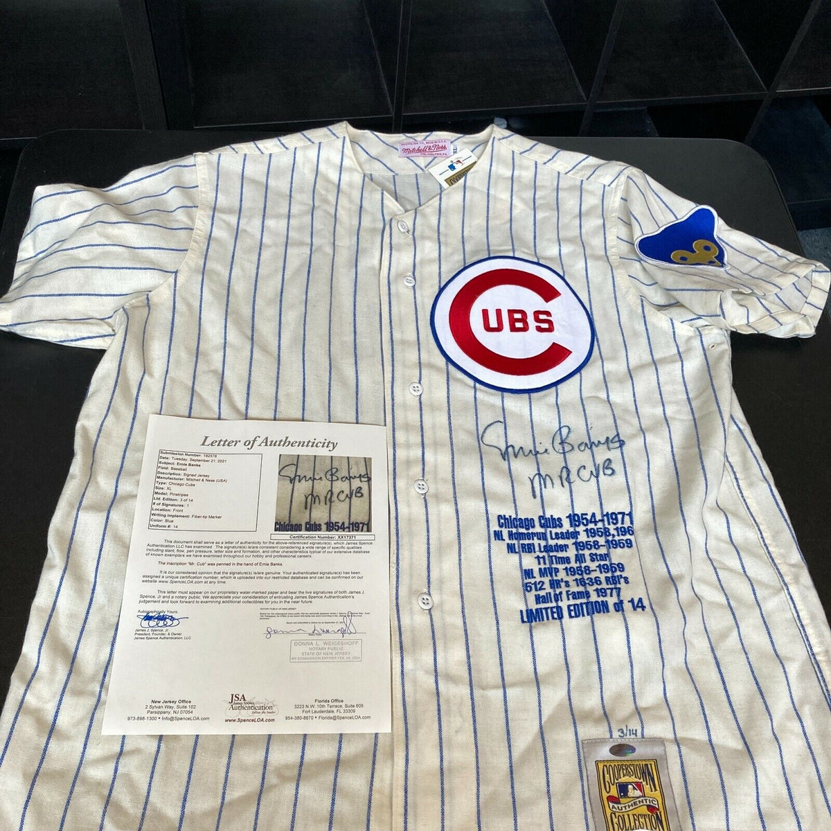 Ernie Banks Chicago Cubs Autographed Custom Stat Jersey - JSA