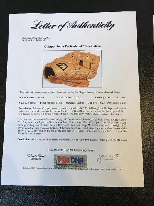 1990's Chipper Jones Game Used Signed Autographed Baseball Glove PSA DNA COA