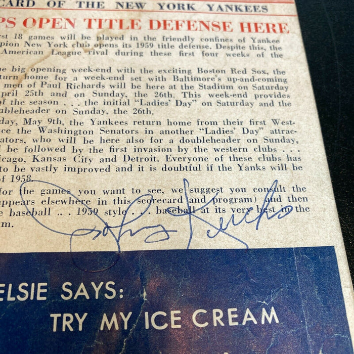 Johnny Kucks Signed Autographed 1950's New York Yankees Scorecard