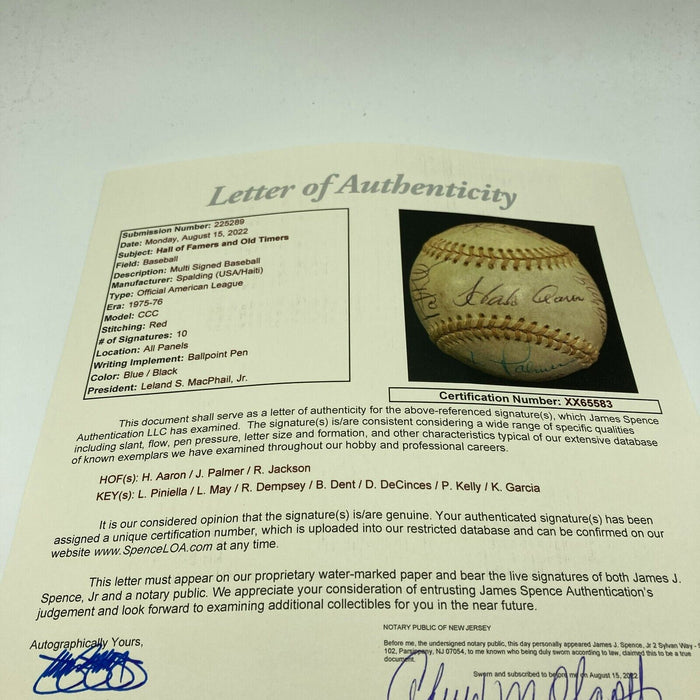 1970's All Star Game Multi Signed Baseball Hank Aaron Reggie Jackson JSA COA