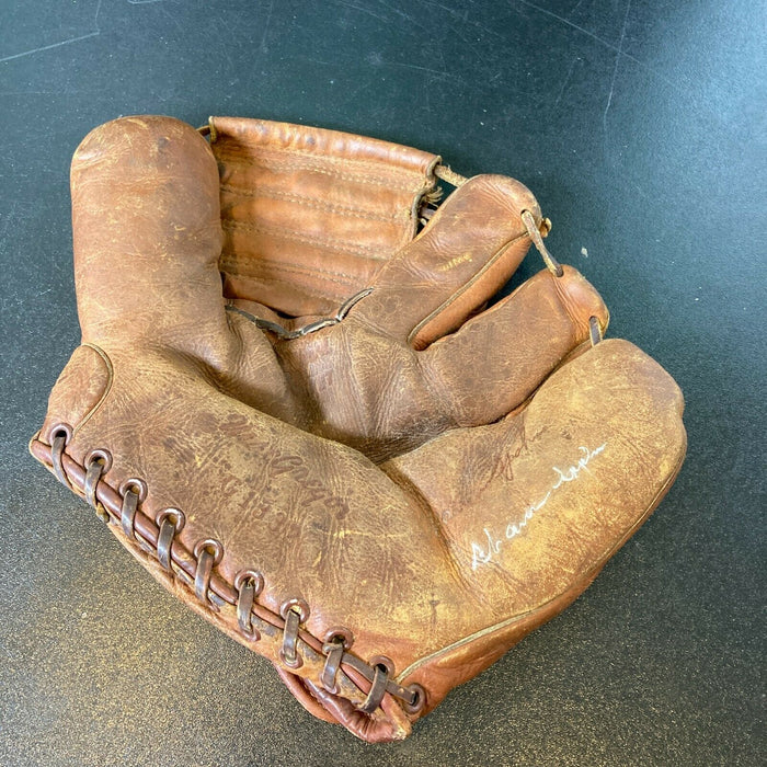 Warren Spahn Signed 1940's Game Model Baseball Glove With JSA COA