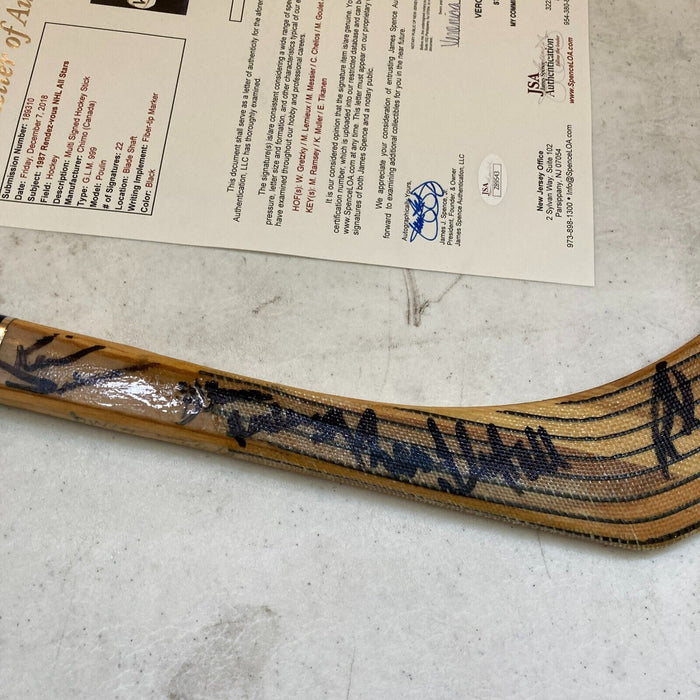 1987 Rendezvous Signed Hockey Stick Wayne Gretzky Mario Lemieux Mark Messier JSA