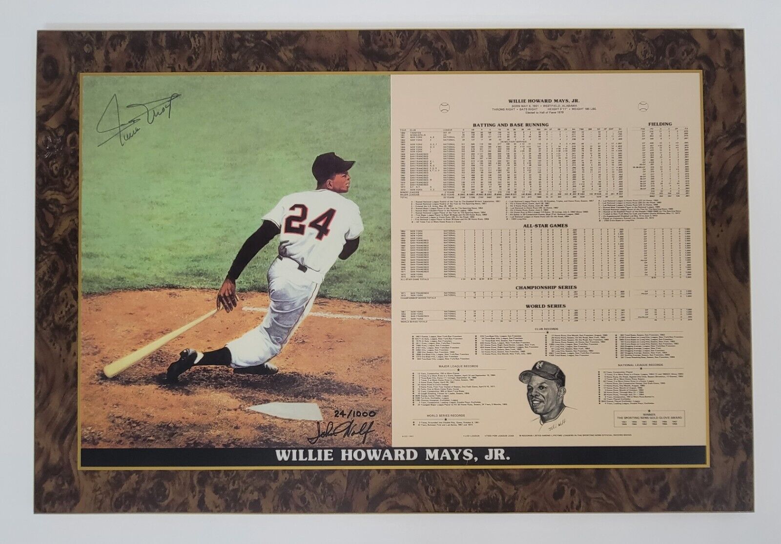 WILLIE MAYS Signed & Profesionally Framed 1960's Style Stat