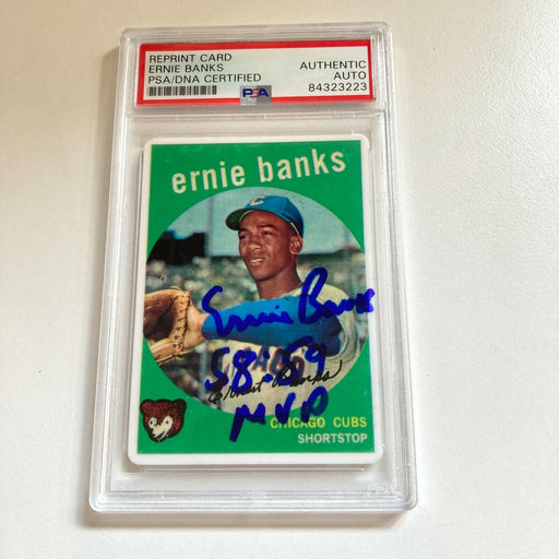 1959 Topps Ernie Banks 1958 & 1959 MVP Signed Porcelain Baseball Card PSA DNA