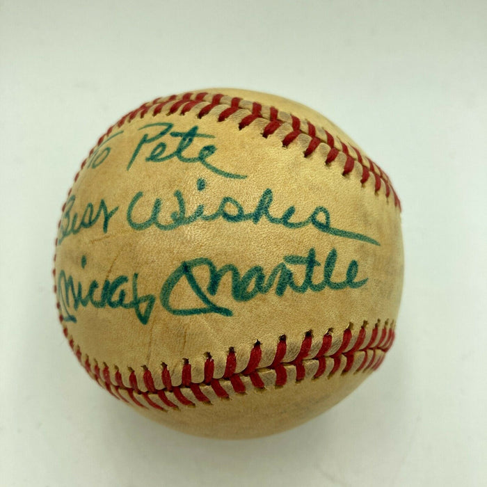Mickey Mantle Signed Vintage American League Baseball "To Pete" JSA COA