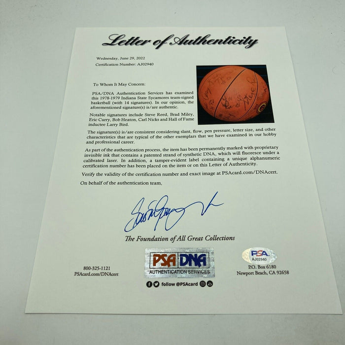 1979 Indiana State Sycamores Team Signed Basketball Larry Bird PSA DNA & Beckett