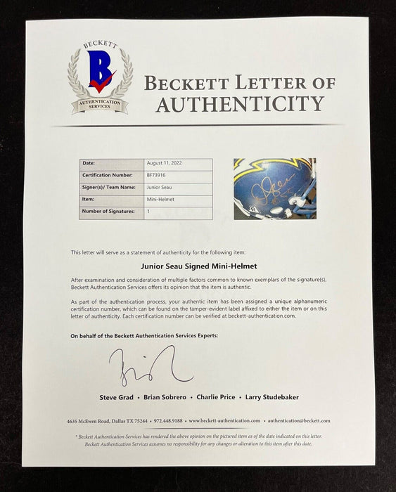Junior Seau Signed San Diego Chargers Riddell Mini Helmet Beckett COA