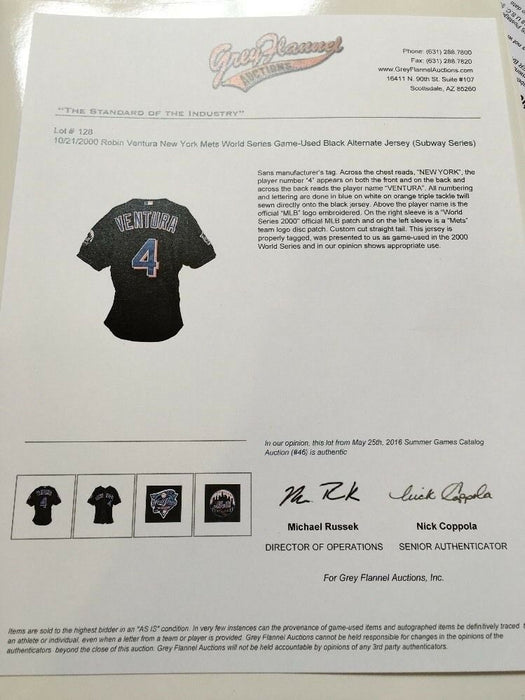 2000 Robin Ventura World Series Game Used New York Mets Jersey Grey Fl —  Showpieces Sports