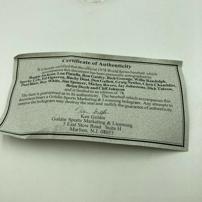 1978 New York Yankees World Series Champs Team Signed W.S. Baseball JSA COA