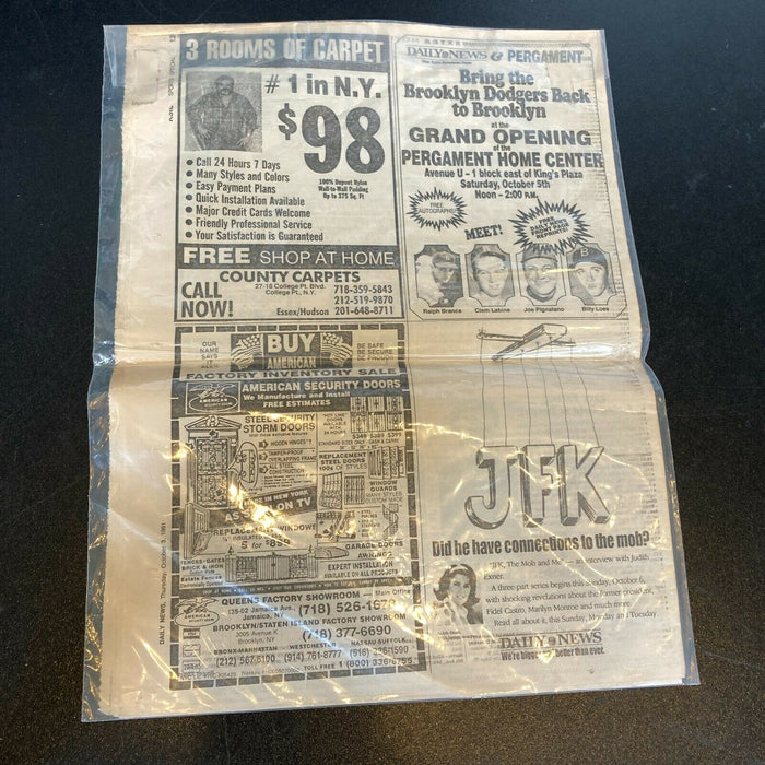Bobby Thomson Signed The Shot Heard 'Round The World Vintage Newspaper