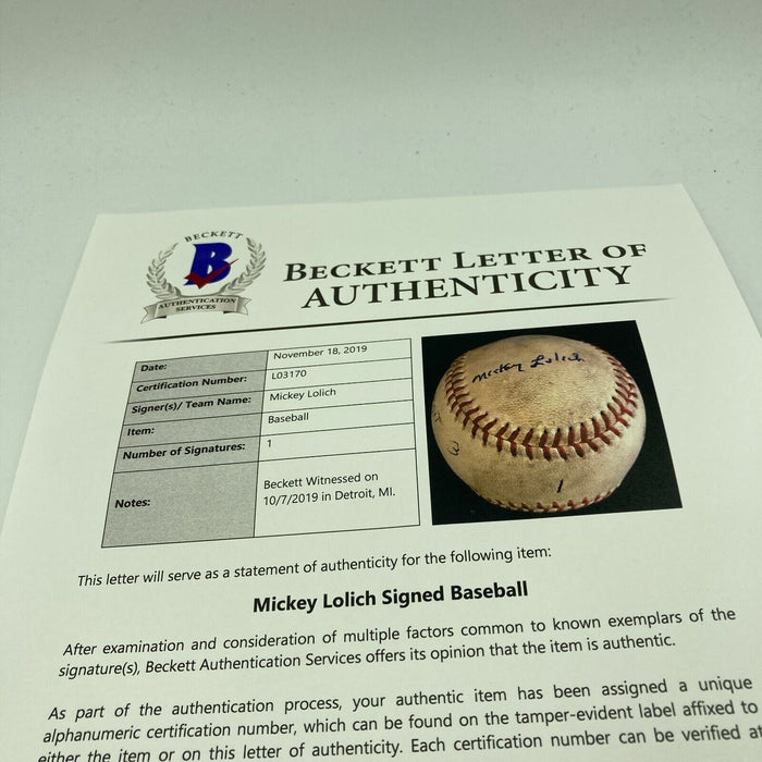 Mickey Lolich Signed Career Win No. 6 Final Out Game Used Baseball Beckett COA