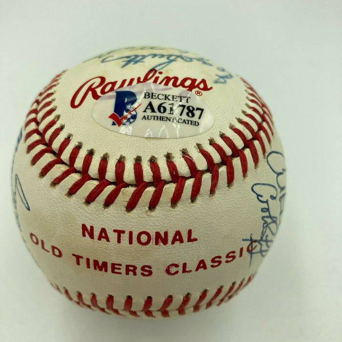 Hall Of Fame Multi Signed Cracker Jack Old Timers Game Baseball Beckett COA