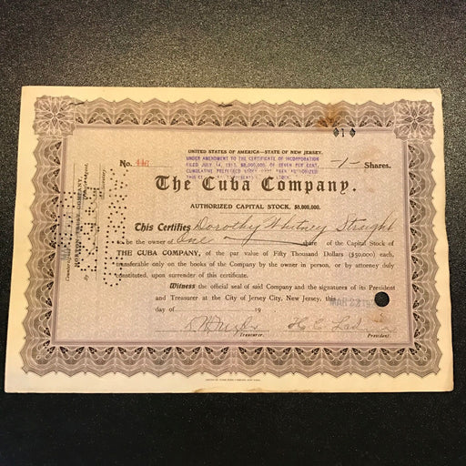 Original Dorothy Payne Whitney Signed Autographed  Company Stock Certificate