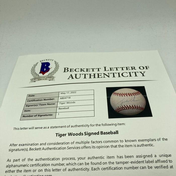 Tiger Woods Single Signed Major League Baseball Beckett COA