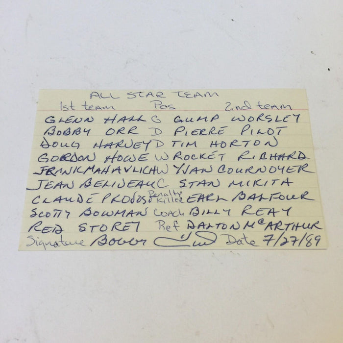 Rare Bobby Hull Handwritten Signed All Time Greatest All Star Team Card JSA COA