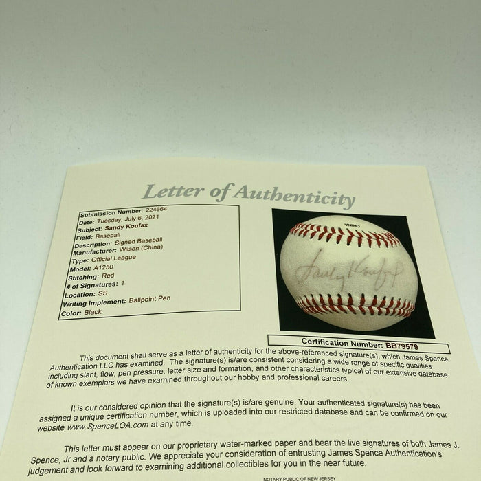 Sandy Koufax Signed Autographed Official League Baseball With JSA COA