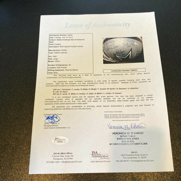 Dallas Cowboys Legends Signed Helmet Tom Landry Roger Staubach 38 Sigs JSA COA