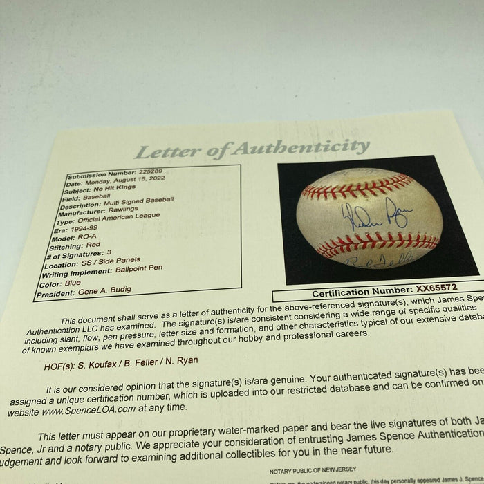 Sandy Koufax & Nolan Ryan Signed American League Baseball JSA COA