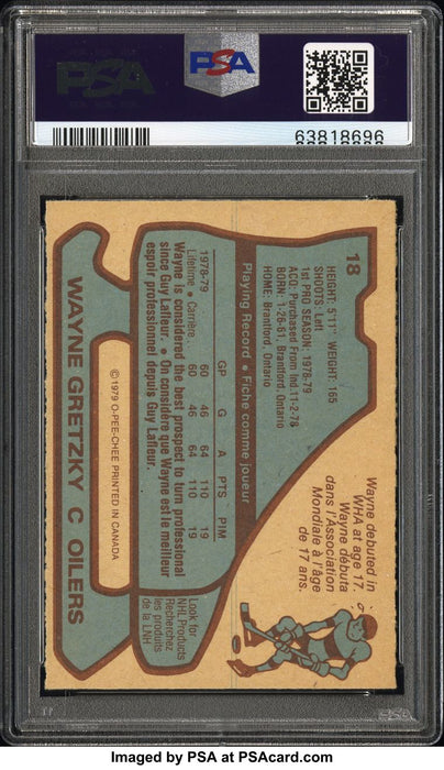 1979-80 O-Pee-Chee OPC #18 Wayne Gretzky Rookie PSA 7 1st Print Blue Lines