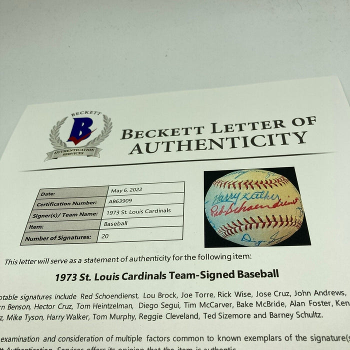 Beautiful 1973 St. Louis Cardinals Team Signed Baseball Beckett COA