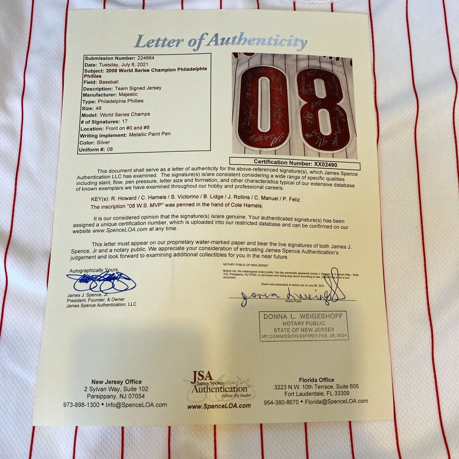2008 Cole Hamels Signed Philadelphia Phillies World Series Jersey, Lot  #41084