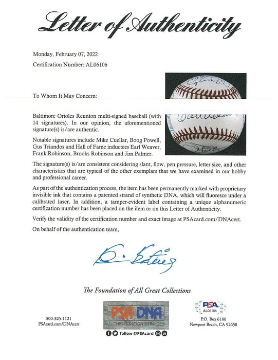 Earl Weaver Frank Robinson Brooks Robinson Orioles Legends Signed Baseball PSA