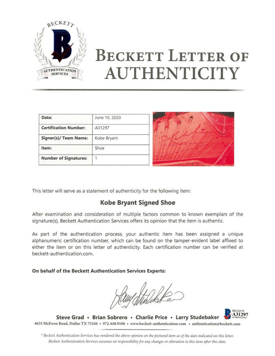 Kobe Bryant Signed Nike A.D. Kobe Habanero Shoes Sneakers With Beckett COA