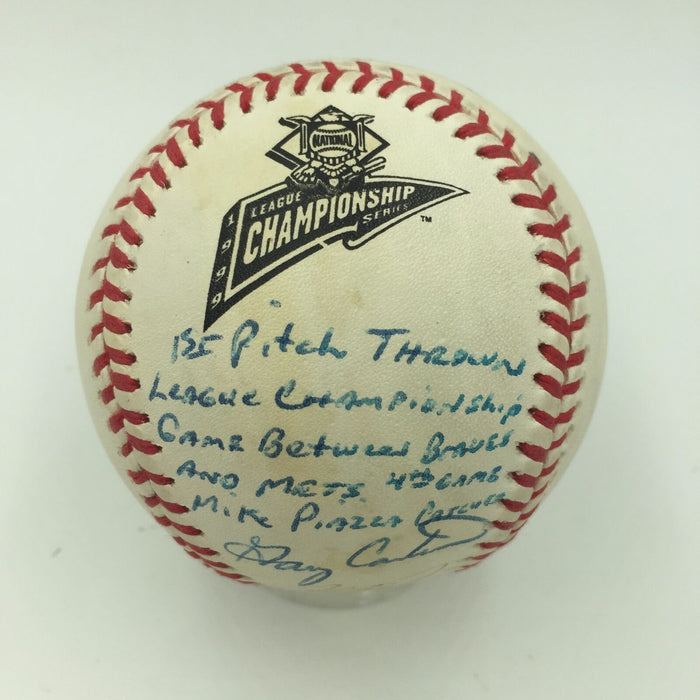 Gary Carter & Mike Piazza Signed 1999 NLCS First Pitch Game Used Baseball PSA