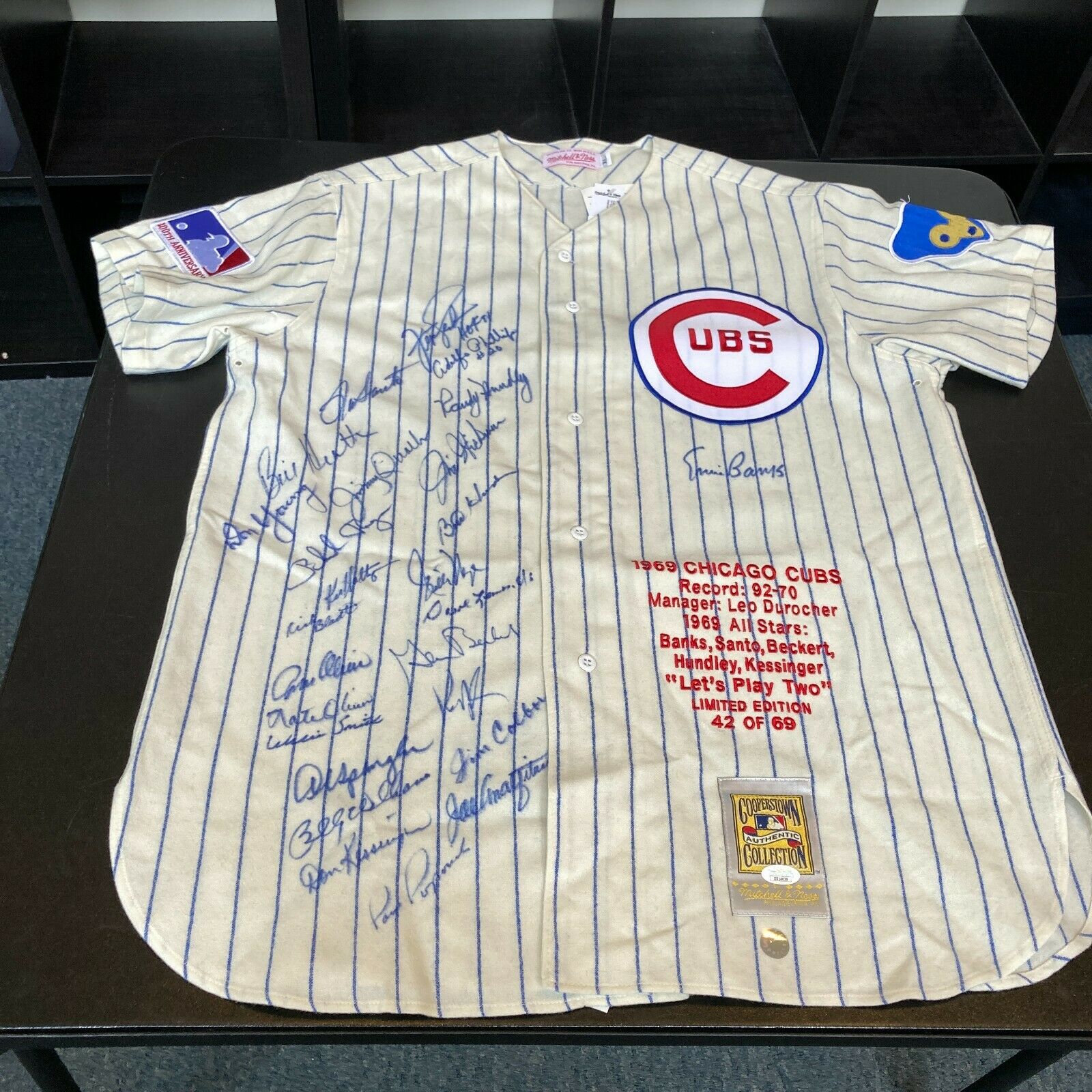 Beautiful 1969 Chicago Cubs Team Signed Jersey 26 Sigs With Ernie Banks JSA  COA