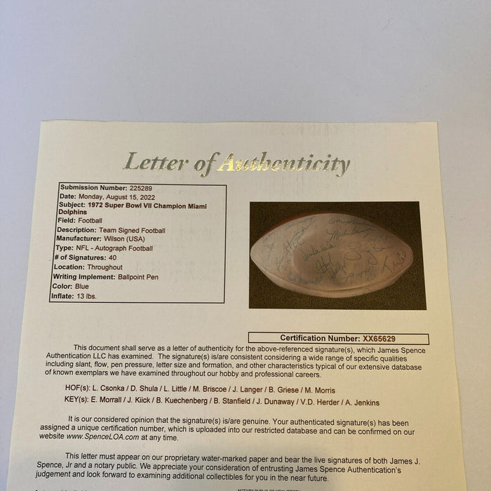 1972 Miami Dolphins Super Bowl Champs Team Signed Wilson Football 40 Sigs JSA